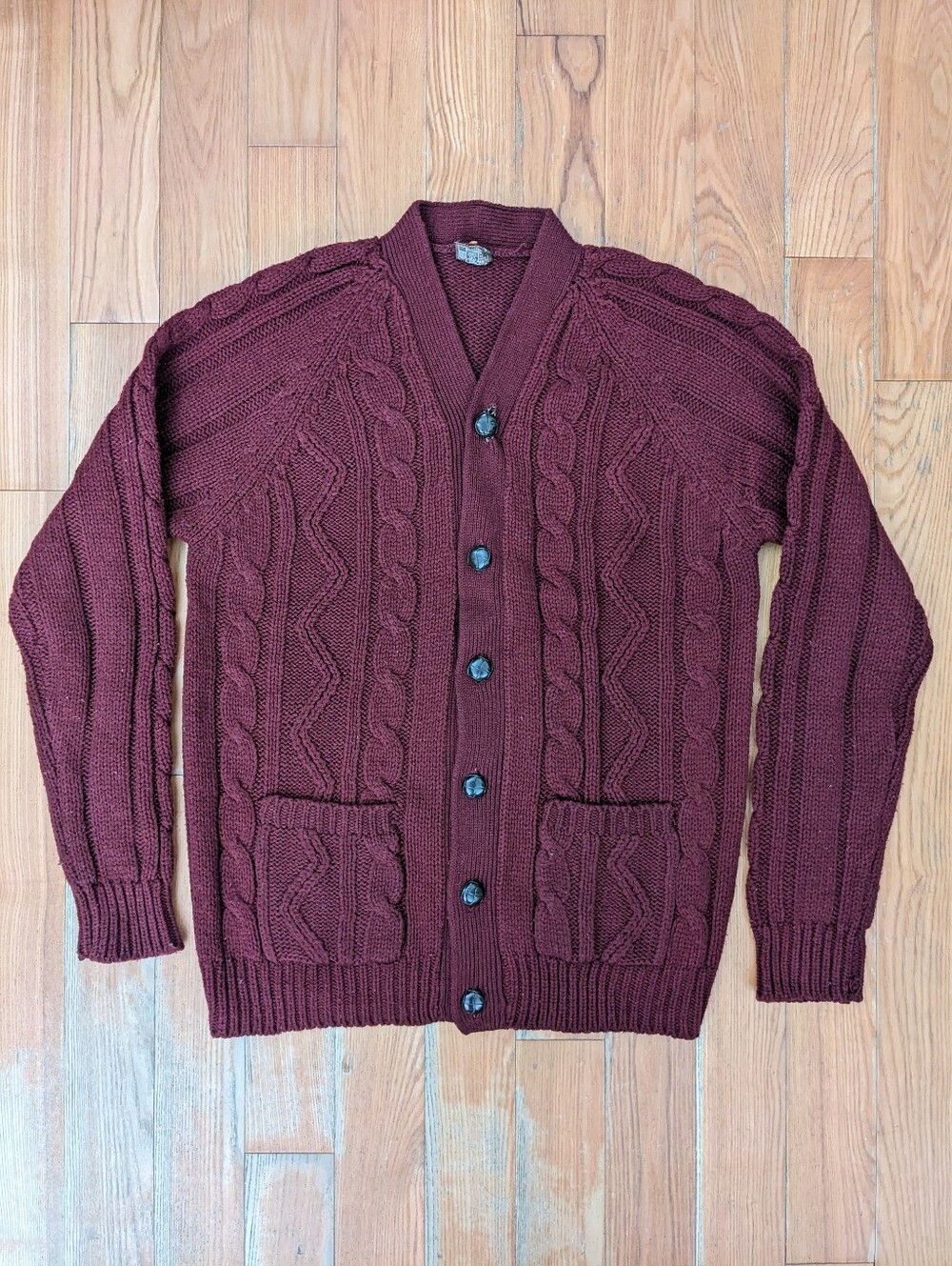 Vintage Jayknit Maroon Cardigan Sweater Cable Knit Medium